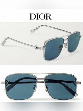Dior CD Geometric Diamond S9U Square-Frame Silver-Tone Sunglasses NWT $610